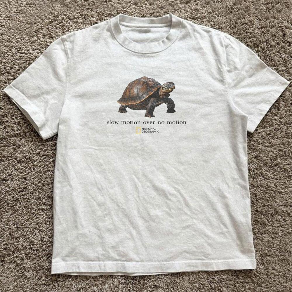 White National Geographic Turtle Slow Motion Over No Motion Tee